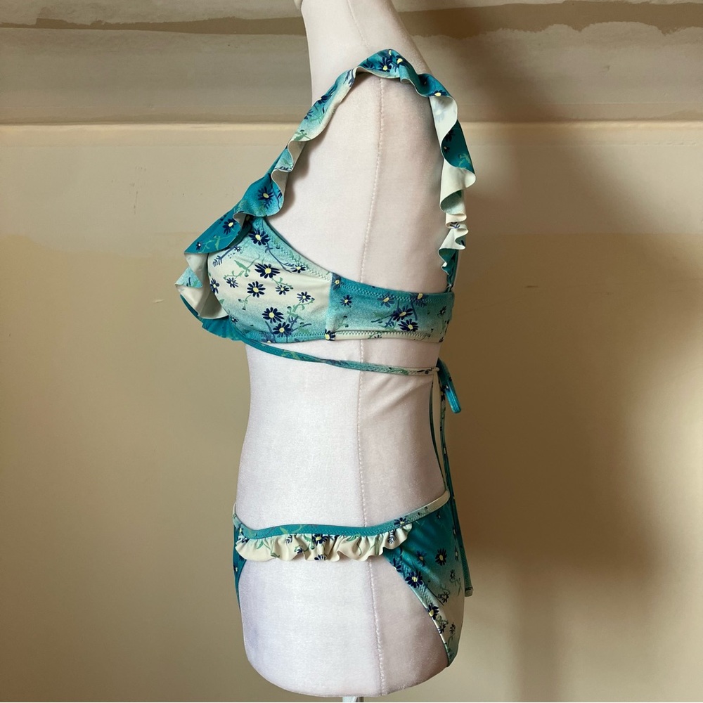 Aerie Blue Floral Printed Ruffle Wrap Bikini Set in Tidal Blue size Small - Picture 9 of 11